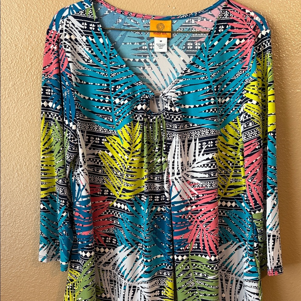 Ruby Rd. Vibrant Tropical Leaf Blouse - image 3